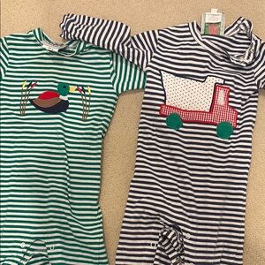 Striped Baby Rompers with Duck and Truck Designs